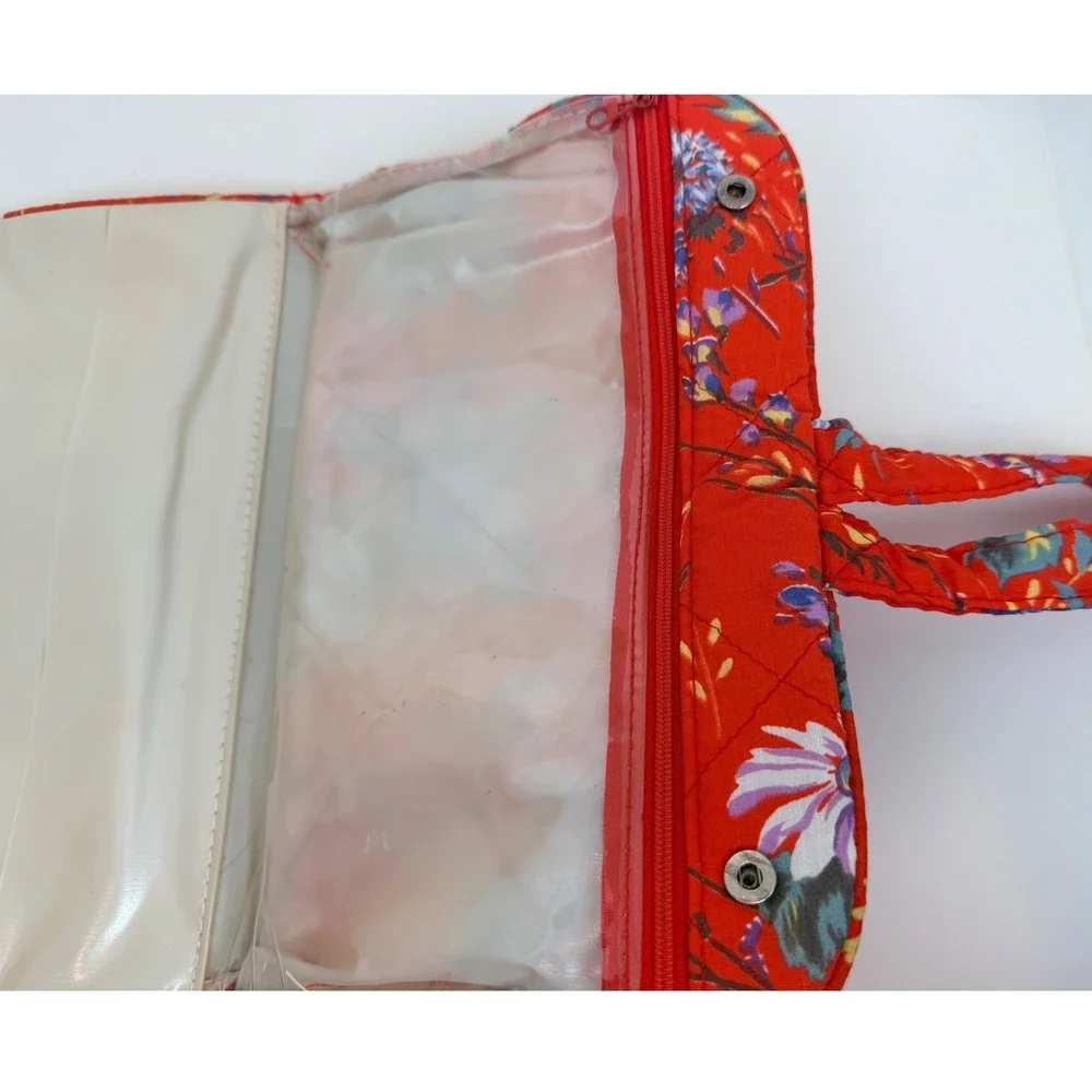 Vintage Red Floral Quilted Hanging Toiletry Bag Travel Cosmetic Organizer Case